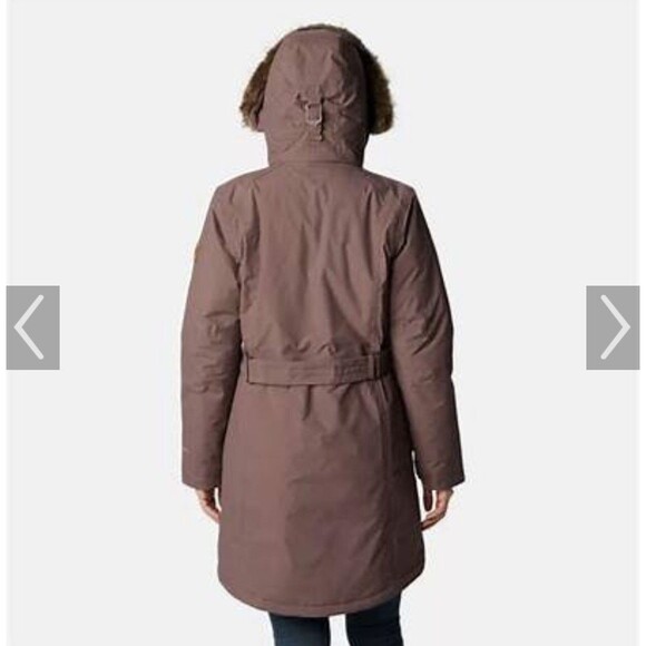 $350 Columbia Icelandite Turbodown Parka Coat SZ M Insulated Hooded Long Mauve - Picture 2 of 12